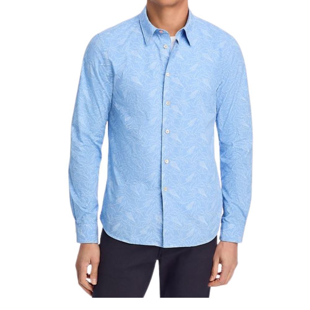PAUL SMITH Shirt Mens Small Blue Floral Tailored Fit Long Sleeve Cotton $195